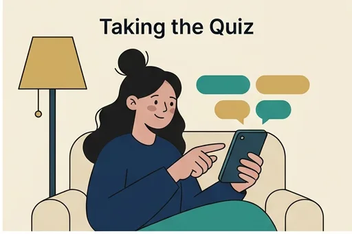 Illustration: a parent answering the matching quiz on their phone
